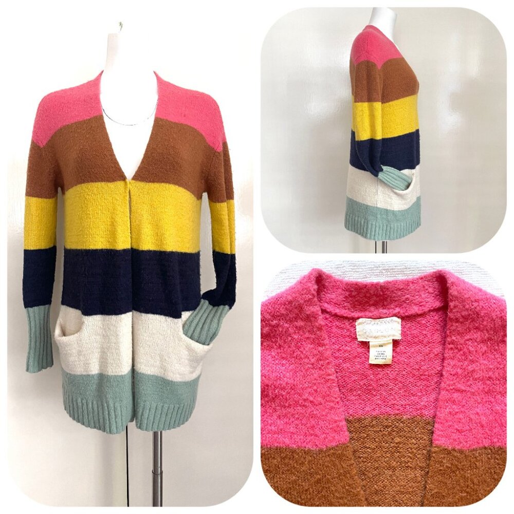 Caslon Wool Mohair Blend Open Front colorblock cardigan